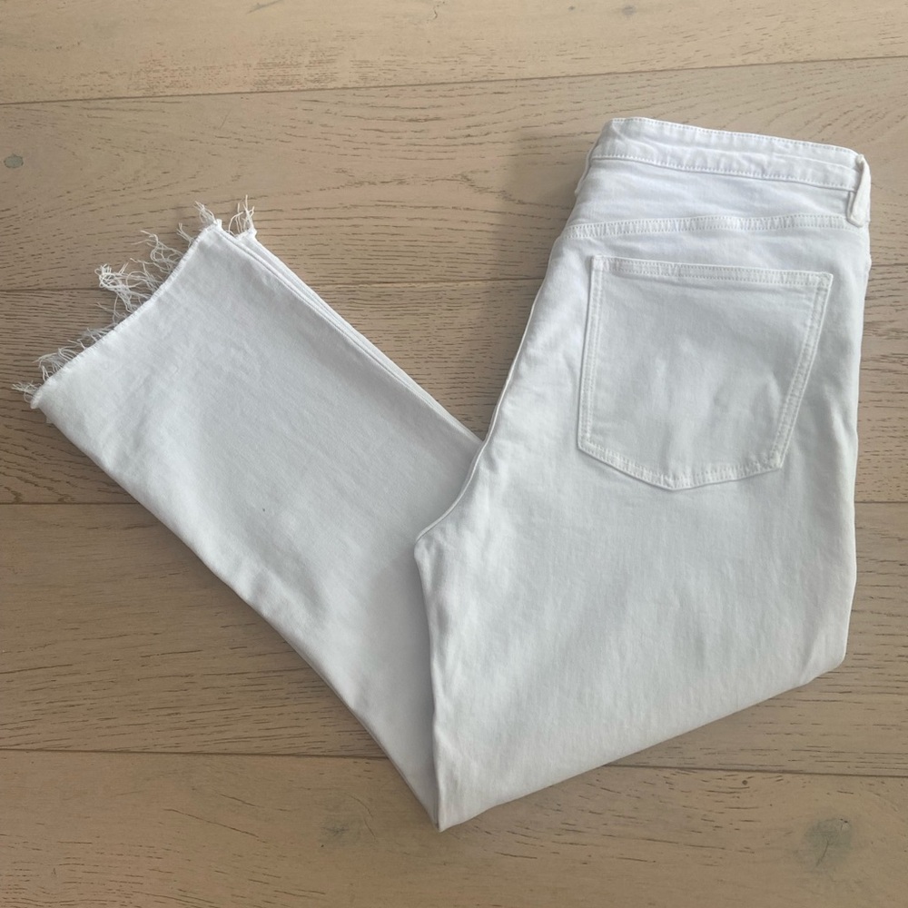 ZARA TRF High Rise Straight Ankle Jeans Size 14 White Raw Hem EUC - Picture 2 of 10